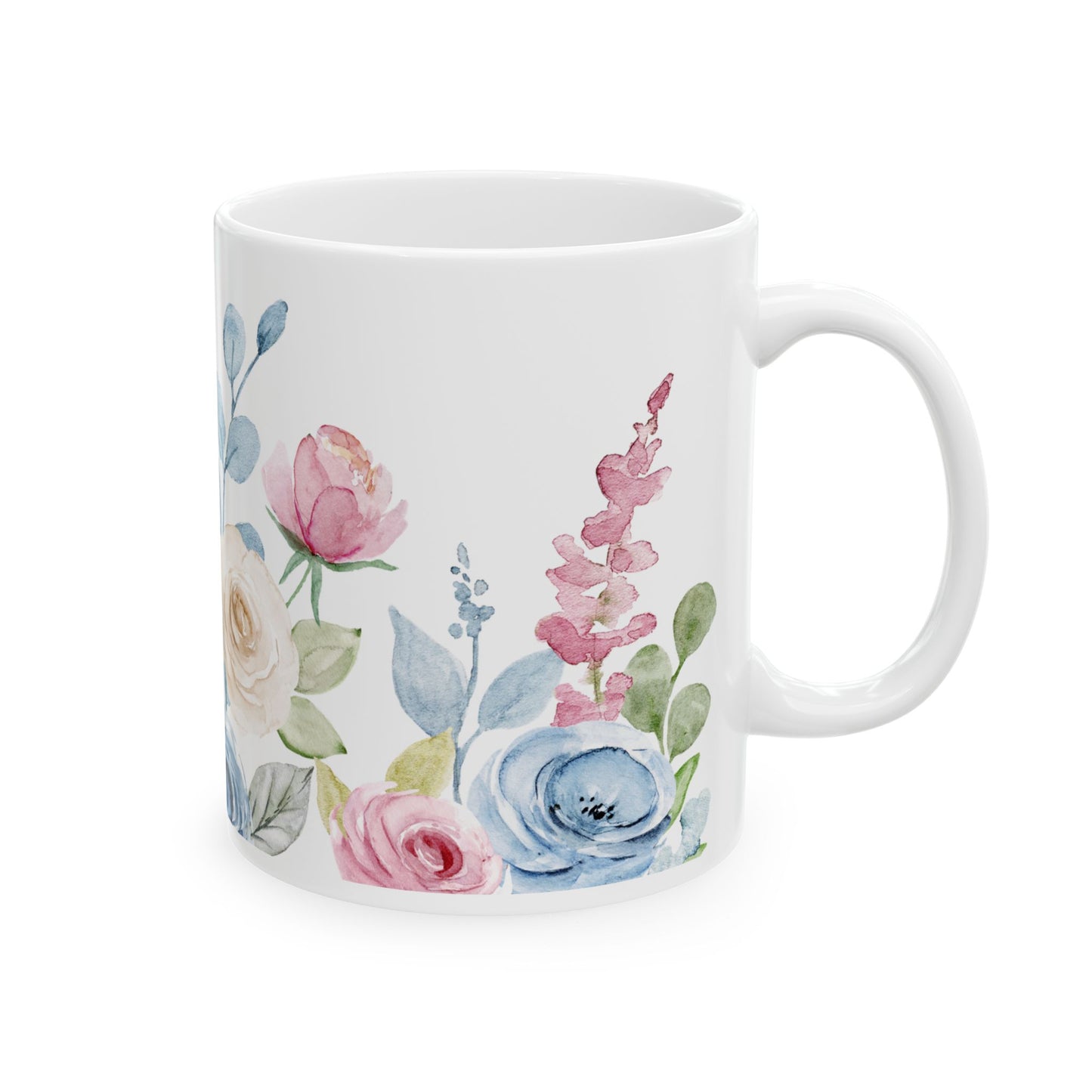 Blue & Pink Roses Ceramic Mug, (11oz, 15oz)