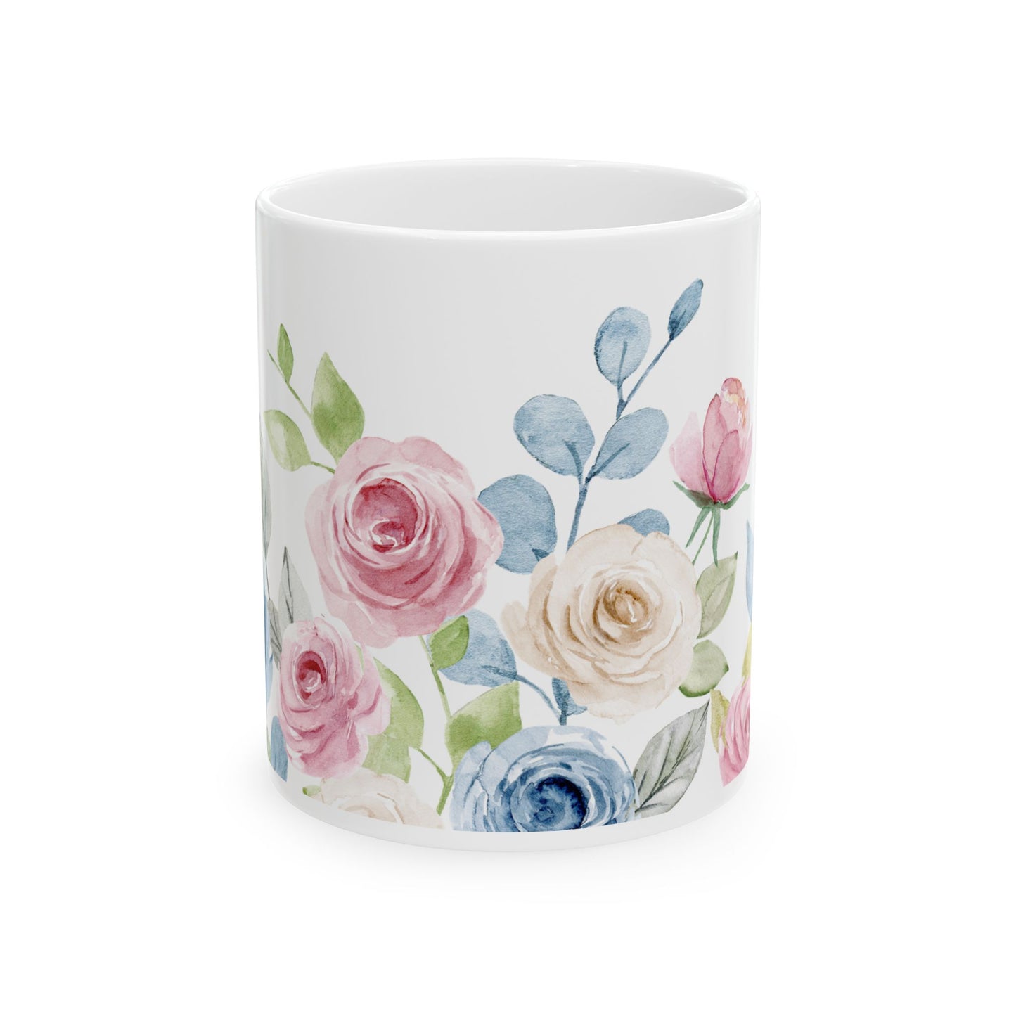 Blue & Pink Roses Ceramic Mug, (11oz, 15oz)